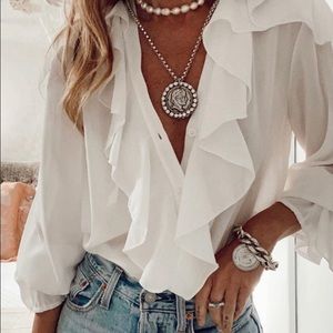 ✅SOLD✅NWT Long sleeve Button down Ruffle Blouse M 6-8